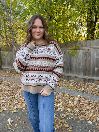 Fair Isle Pattern Knit Sweater