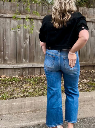 Risen Tummy Control Mid Rise Crop Wide Leg Jean