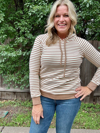Cream with Brown Strip Micro Brushed Hoodie