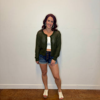Olive Crochet Cardigan Sweater