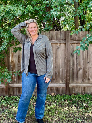 Olive Stretch Solid Button Up