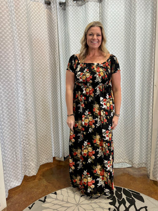 Floral Smocked Off the Shoulder Maxi Dress