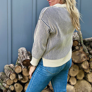 Navy Two Tone Crew Neck Sweater