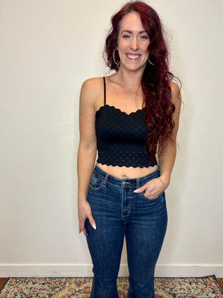 Black Seamless Double Strap Lace Bralette