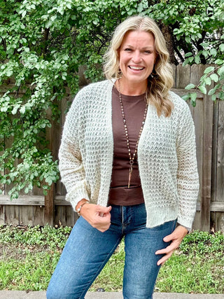 Ivory Open Weave Waffle Texture Cardigan