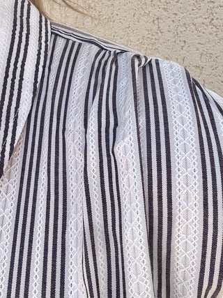 Stripe Collared Half Button Short Sleeve