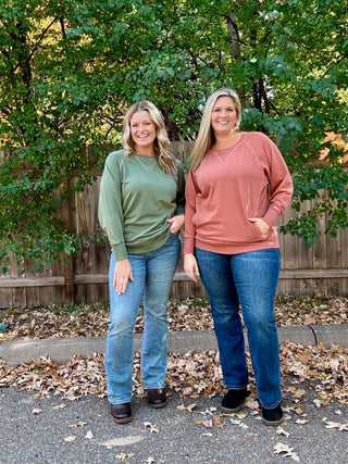 Army Green French Terry Dyed Pullover with Pockets