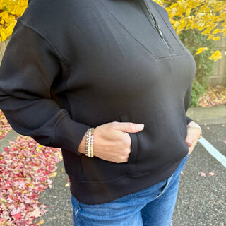 Black Quarter Zip Mock Neck Pull Over