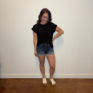 Black Cuffed Sleeve Tee