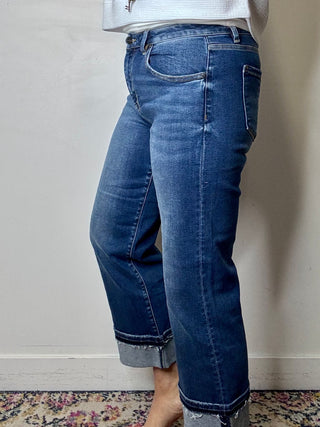 Risen Mid Rise Straight Leg Cuffed Jeans