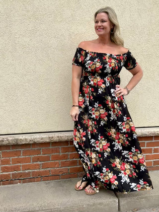 Floral Smocked Off the Shoulder Maxi Dress