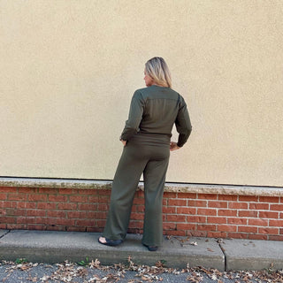 Olive Crew Neck Pullover and Pants Set