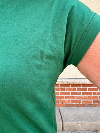 Dark Green Round Neck Folded Sleeve Tee