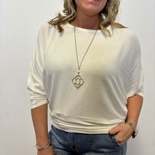 Ivory Ribbed 3/4 Sleeve Dolman Top