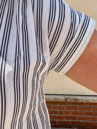 Stripe Collared Half Button Short Sleeve