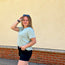 Mint Ribbed Double Button Split Neck Top