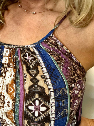 Purple/Blue Aztec Print Wide Leg Jumpsuit