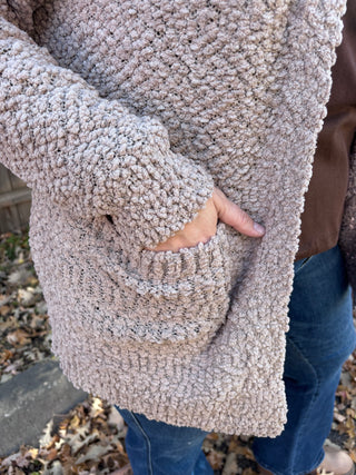 Ash Mocha Long Sleeve Popcorn Sweater Cardigan with Pockets