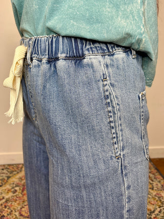 Wide Leg Denim Drawstring Pants