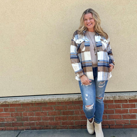 Tan & Blue Plaid Shacket