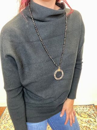 Black Dolman Sleeve Mock Neck Sweater