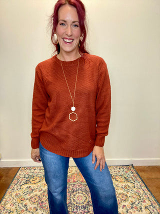 Rust Round Neck Knit Sweater