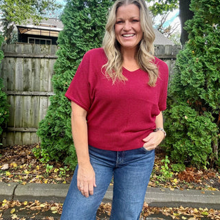 Cabernet Short Sleeve V-Neck Dolman Sweater