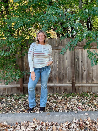 Multi Color Striped Half Button Pullover