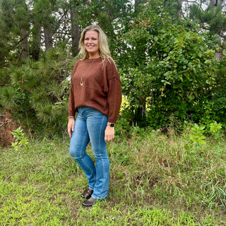 Brown Oversized Round Neck Dolman Sweater