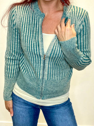 Teal Two Tone Zip UP Sweater
