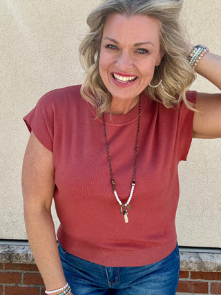Heather Rust Short Sleeve Dolman Sweater