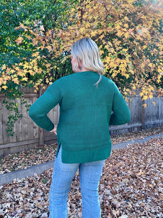 Hunter Green Waffle Knit Open Cardigan Sweater