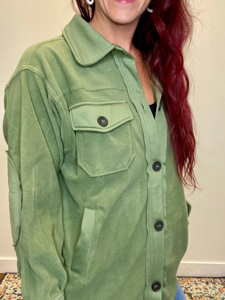 Olive Oversized Fleece Shacket