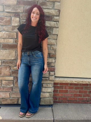 J21 eleven High Rise Wide Leg Jean with Double Waistband Detail
