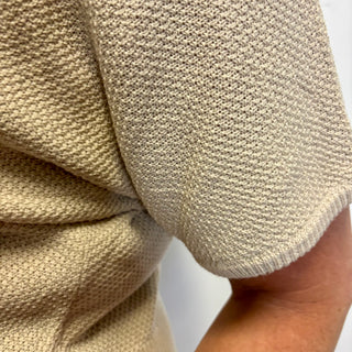 Sand Beige Short Sleeve V-Neck Dolman