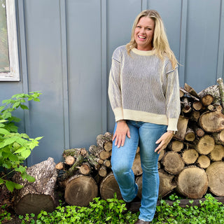 Navy Two Tone Crew Neck Sweater