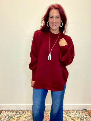 Dark Burgundy Side Slit Oversized Sweater