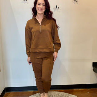 Brown Half Zip Sweatshirt and Jogger Set
