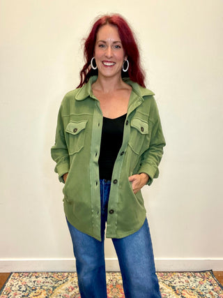 Olive Oversized Fleece Shacket