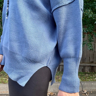 Dusty Blue Oversized Sweater with Side Slit