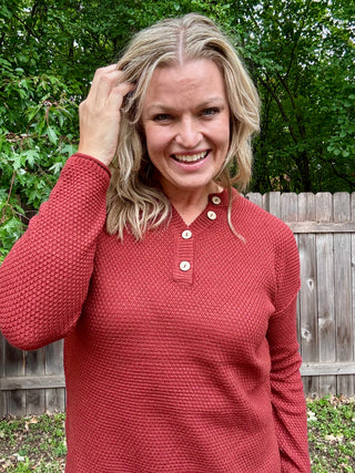 Dark Rust 4 Button Henley Sweater