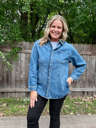 Risen Oversized Denim Shacket with Pockets