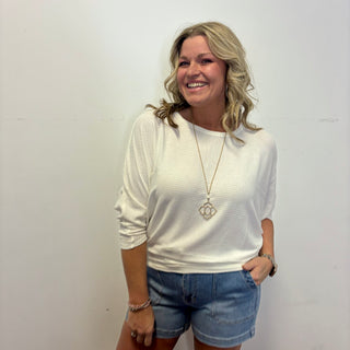 Ivory Ribbed 3/4 Sleeve Dolman Top