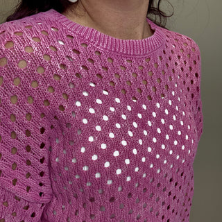 Pink Open Knit Long Sleeve Sweater Top