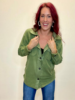 Olive Oversized Fleece Shacket