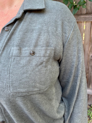 Olive Stretch Solid Button Up