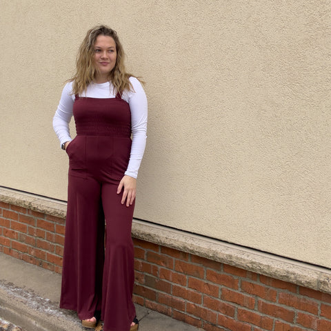 Maroon Butter Soft Smocking Jumpsuit with Pockets