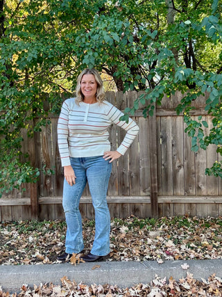Multi Color Striped Half Button Pullover