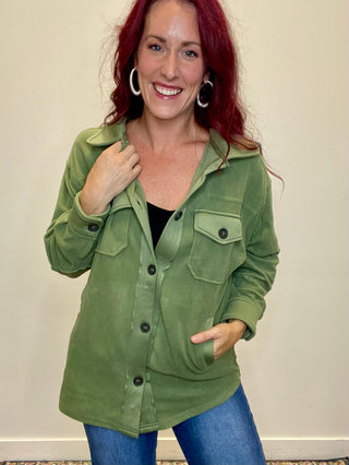 Olive Oversized Fleece Shacket