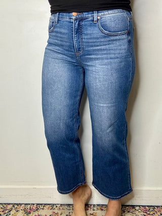 Risen High Rise Tummy Control Crop Straight Leg Jeans